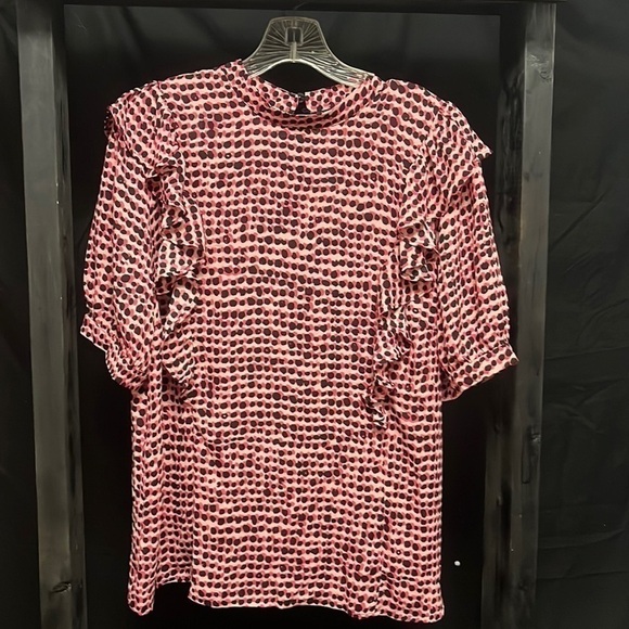 New York & Co- high neck polyester shirt with ruffles - Picture 1 of 8